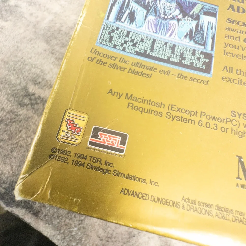 AD&D Secret of the‎ Silver Blades Macintosh CIB Big Box Floppy SSI 1994 Retro